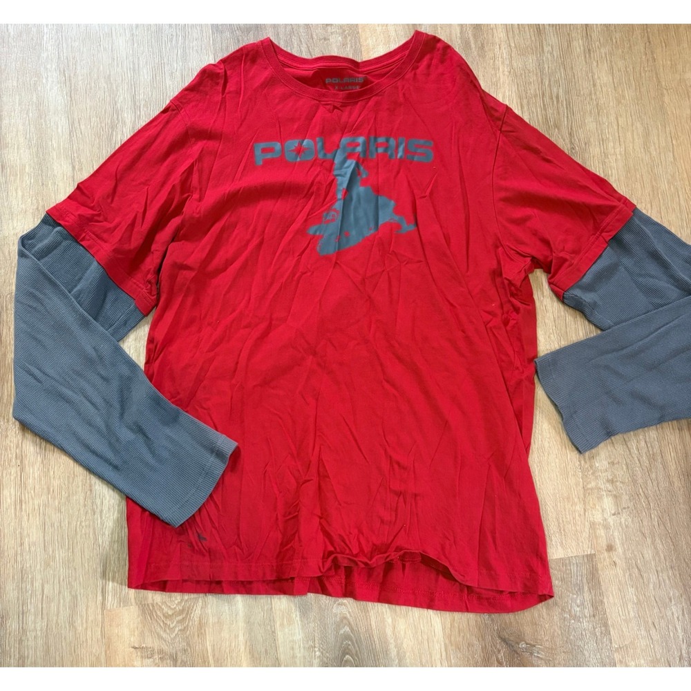 Polaris Men's Red Gray Raglan Tee Long Sleeve Shirt Size XL‎
